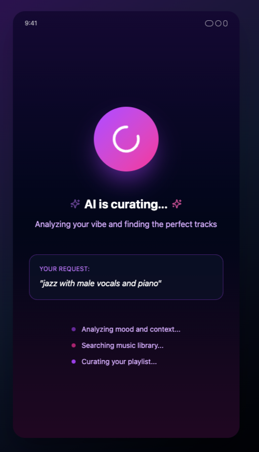 High-fidelity screen showing AI agent thinking with spinning circle icon